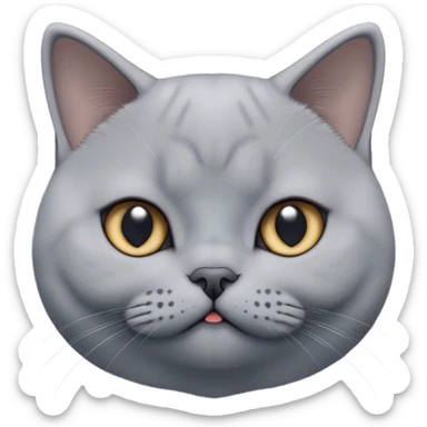 Cinematic Cute Grey British Shorthair Cat Portrait Emoji, Head tilted playfully and inquisitively, sleek soft grey fur with subtle blue undertones, Simplified yet adorable features, highly detailed, glowing with a warm, friendly glow, high shine, curious and affectionate, stylized with a touch of whimsy, bright and alert, soft glowing outline, capturing the essence of a calm yet playful kitten, so endearing it feels like it could leap out of the screen and cuddle! sticker