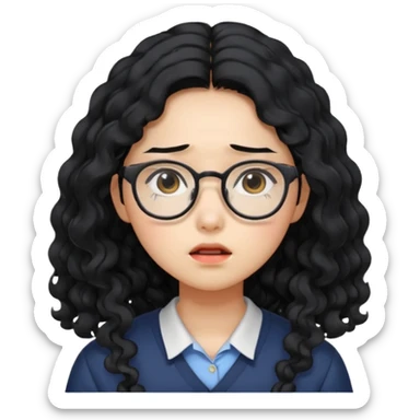  Korean female college student with a worried face , long curly hair  sticker