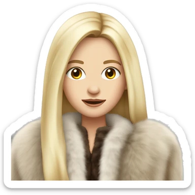 Beautiful white girl with straight blond long hair in fur-coat sticker