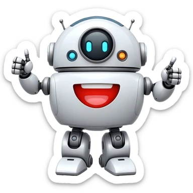portal-style cute rounded robot with a big smile, giving a big thumbs-up sticker