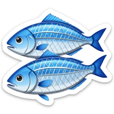 Fish dishes avatar in bright emoji-style illustration. Grilled fish, fillets, and seafood, blue and silver tones, simple shapes, flat design, fresh and flavorful. sticker