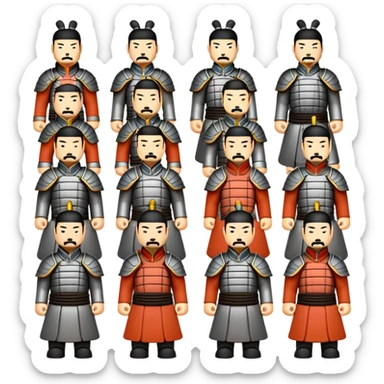 Terracotta Army Xi'an, simplified emoji style with bold outlines and bright colors, cartoon style ancient warrior statues sticker