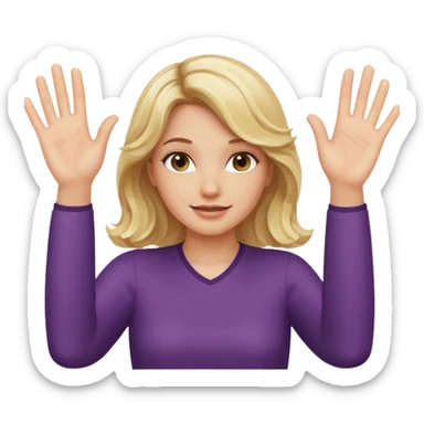 Not guilty hands up palms facing forward smirk girl wavy blonde hair  sticker