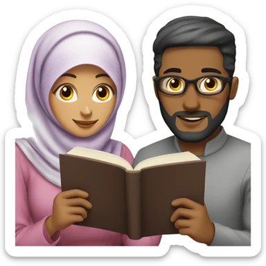Hijabi-woman-and-husband-reading-books sticker