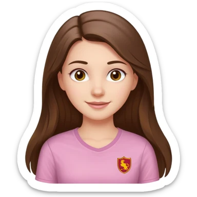 happy white long brunette hair girl with hazel eyes and in a light pink shirt with USC in white sticker