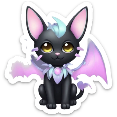 Shiny Cool Punk pastel Black beautiful ethereal fantasy Kawaii Sona Fakemon-cat-animal with edgy bat-wings-ears Full Body sticker