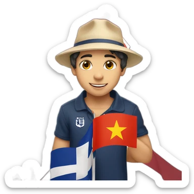 Cute guy in Yale hat holding vietnam flag sticker