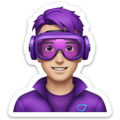 Cyberpunk man fappy head 3d puruple cyber VR -glasses sticker