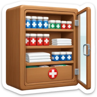 brown first aid cabinet front glass sticker