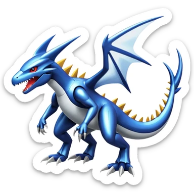 Shiny futuristic Cyber-Kyurem-Garchomp-Latios-Lugia-Fakémon-hybrid-creature (full body)  sticker