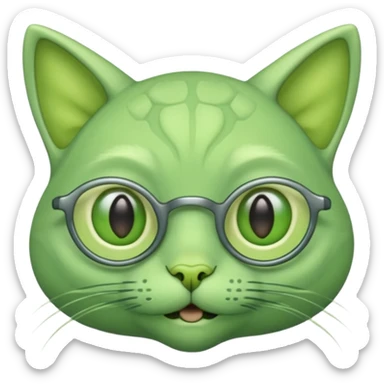 green alien cat with no fur, and spectacles and hair sticker