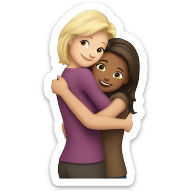 Blonde mum hugs brunette girl  sticker