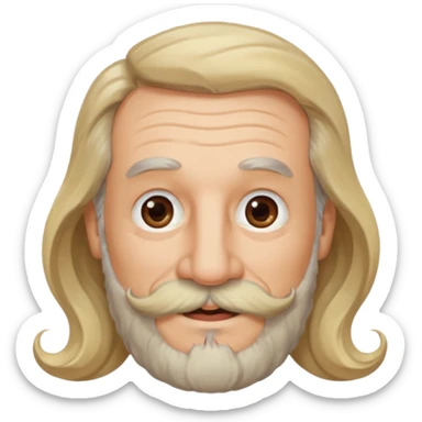MID/OLD AGE MAN WITH LONG BLOND & bROWN WAVY HAIR; AND BROWN & GREY MOUSTACH AND BEARD, HAPPY EYES, ROSEY CHEEKS sticker