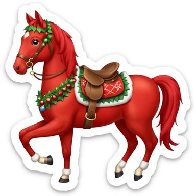 Christmas red horse with a full-length sticker