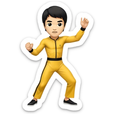 Cinematic Realistic Bruce Lee Pop Culture Emoji, featuring a dynamic portrayal of the legendary martial artist rendered with crisp detail and energetic lighting. sticker