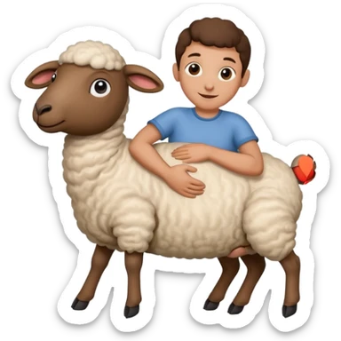 person clinging to belly of sheep sticker