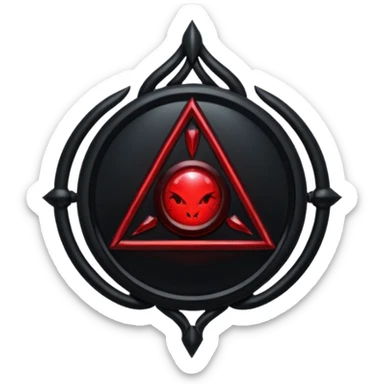 iOS sticker, dark fantasy amulet, black base, red symbol, minimal sticker