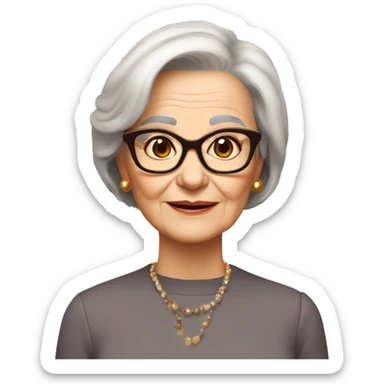 80 years old girl
Short straight brown hair with bob styling
light skin small square 
glasses with refined frame
Brown eyes with cat eye liner sticker