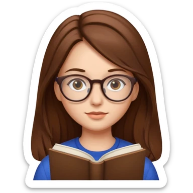 A girl with long brown hair and reading glasses sticker