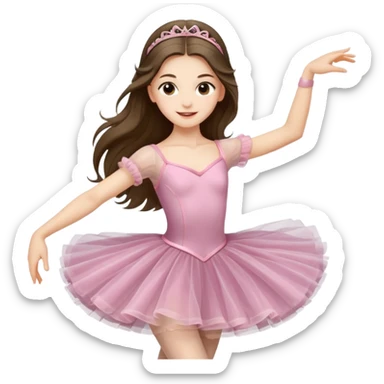 happy pretty white brunette teen long hair with hazel eyes in a ballet costume and point shoes dancing sticker