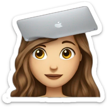 Caucasian girl in long brown hair with macbook sticker
