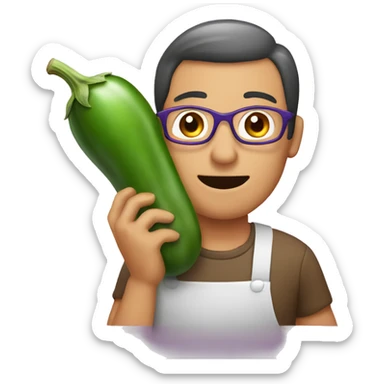 A man is holding an eggplant sticker