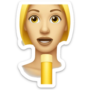 a yellow cylinder shaped female whistle with long hair and eyes with eyelashes blowing steam from her mouth sticker