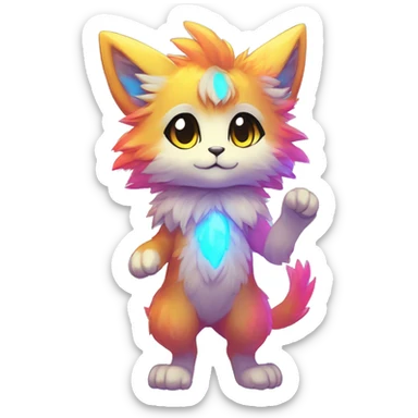 Anthro Fluffy Cool Cute Magical Elemental Shiny Colorful Neon Vibrant Colors Sparkle Kemono-style Chibi Fantasy-Animal-Fakémon-Pokémon-Hybrid Fur Sona Aesthetic Full Body sticker