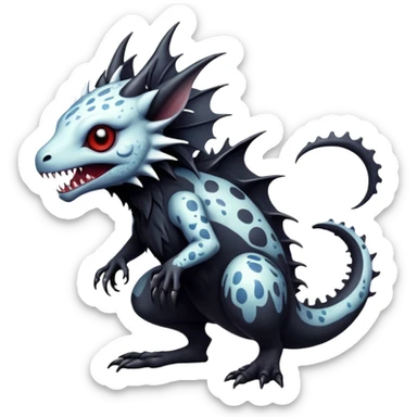a dark gothic edgy vernid-fionbri-creature with splash patterns full body sticker
