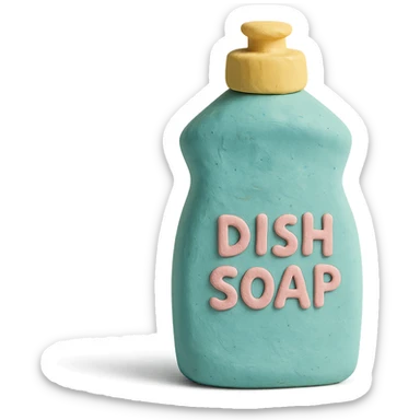 dish soap bottle in claymation style, pastel colors, visible fingerprints, soft matte finish sticker