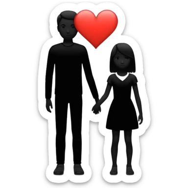 silhouette of two people, one taller, one smaller, with a heart between them sticker