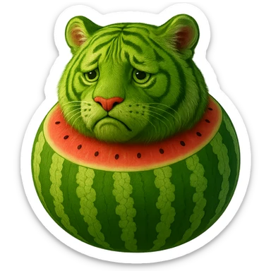 Edit the watermelon tiger character to have a sad expression. Keep the transparent background. sticker