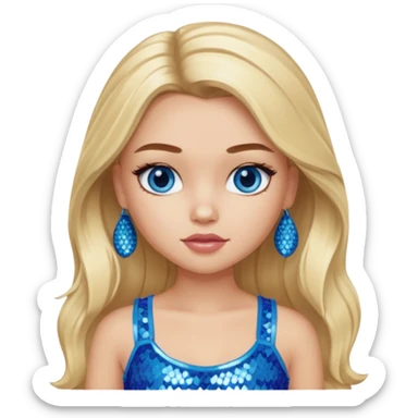 Cloe from Bratz with long light blonde hair, light skin, blue eyes, blue sequin crop top sticker