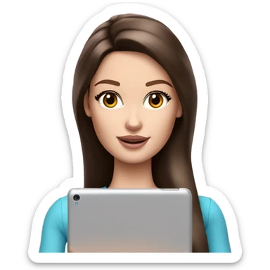 Beautiful brunette barbie fair skin holding an ipad sticker