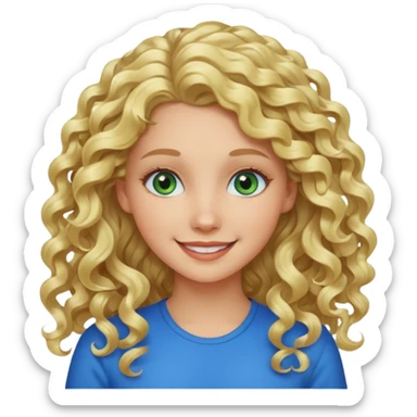 A white girl with long blonde curly hair and blue and green eyes sticker