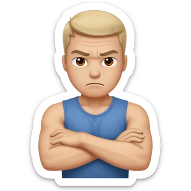 arms crossed holding neck angry guy sticker
