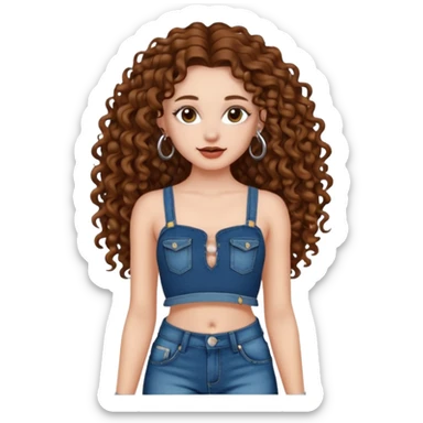 naked girl with long curly hair brown hair and septum piercing  with beautifull body  sticker