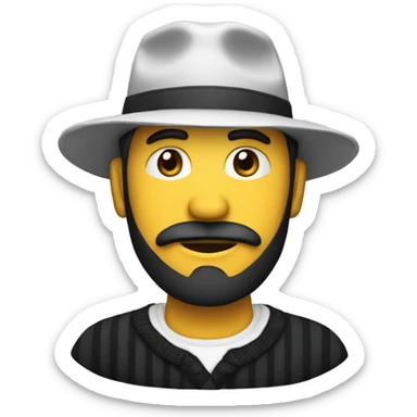 Hombre gorro de lana negro con camisa a rayas blancas y negras  sticker