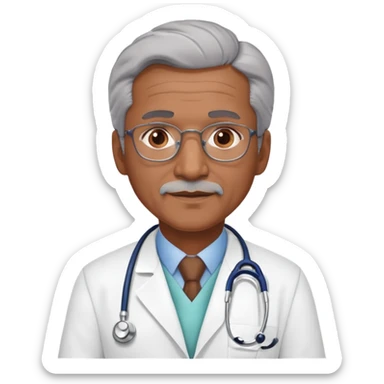 mature 60 year old male doctor with stethoscope, gray hair, medium-dark skin tone, cinnamon skin tone, professional sticker