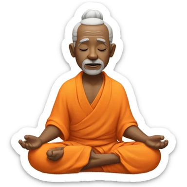an old yogi with a peaceful and meditative expression. The character should be wearing an orange robe, symbolizing traditional yogic attire. The yogi can be sitting in a lotus position sticker