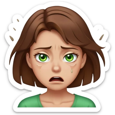 Girl with brown hair and green eyes crying mad and crashing out sticker