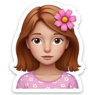 Girl with With light brown hair and a summer pink flower on her head and freckles sticker