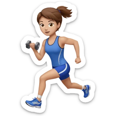 one women running and lifting weights. brown hair, light skin, hazel eyes. sticker