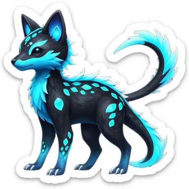 Rare realistic black nebulae shiny sparkly dark-neon glowing bioluminescent edgy badass epic pretty beautiful handsome gorgeous aesthetic colorful vibrant Vernid-Trico-species-Fakemon-creature by LiLaiRa, 4 legs, 1 tail, random markings, (full body) sticker