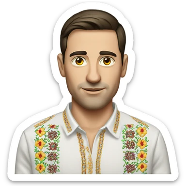 A brunette man in a Ukrainian embroidered shirt sticker