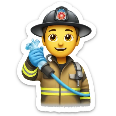 fire fighter holding water hose sticker