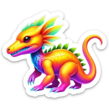Tropical futuristic lush warm-colored neon Fakémon-Fionbri-creature sticker