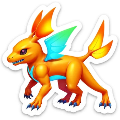  lush warm-colored modern colorful neon-colored cyber-Fakémon-Digimon-creature sticker