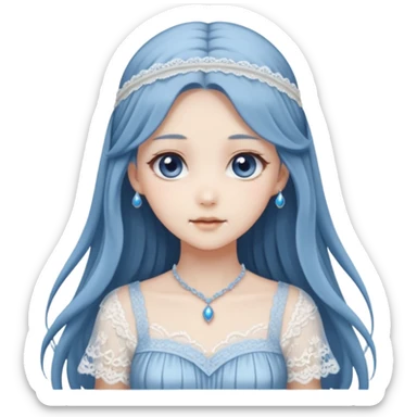 Beautiful shiny pastel transparent translucent Gorgeous spectral dark greyish-blue whitish gloomy spectral Anime Poltergeist Lady with long hair with a beautiful white silky lace dress with a silky lace head band  sticker