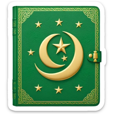 Closed Quran with the Islamic Symbol on it (moon and star) green from left to right sticker